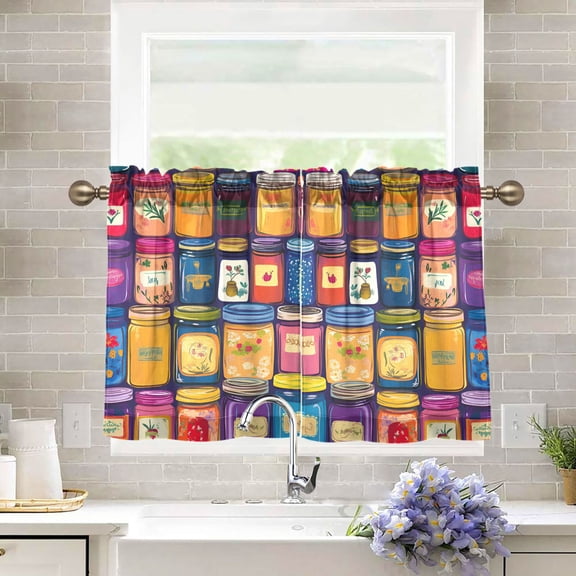 Yayeee Kitchen Curtains Tier Pair Light Filtering 27"x36" Rod Pocket Short Cafe Window Panel, Blue Jam