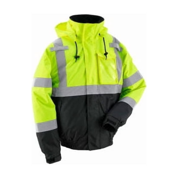 Global Industrial Hi-Vis Safety Bomber Jacket 2"" Reflective Strips 4 Pockets Li