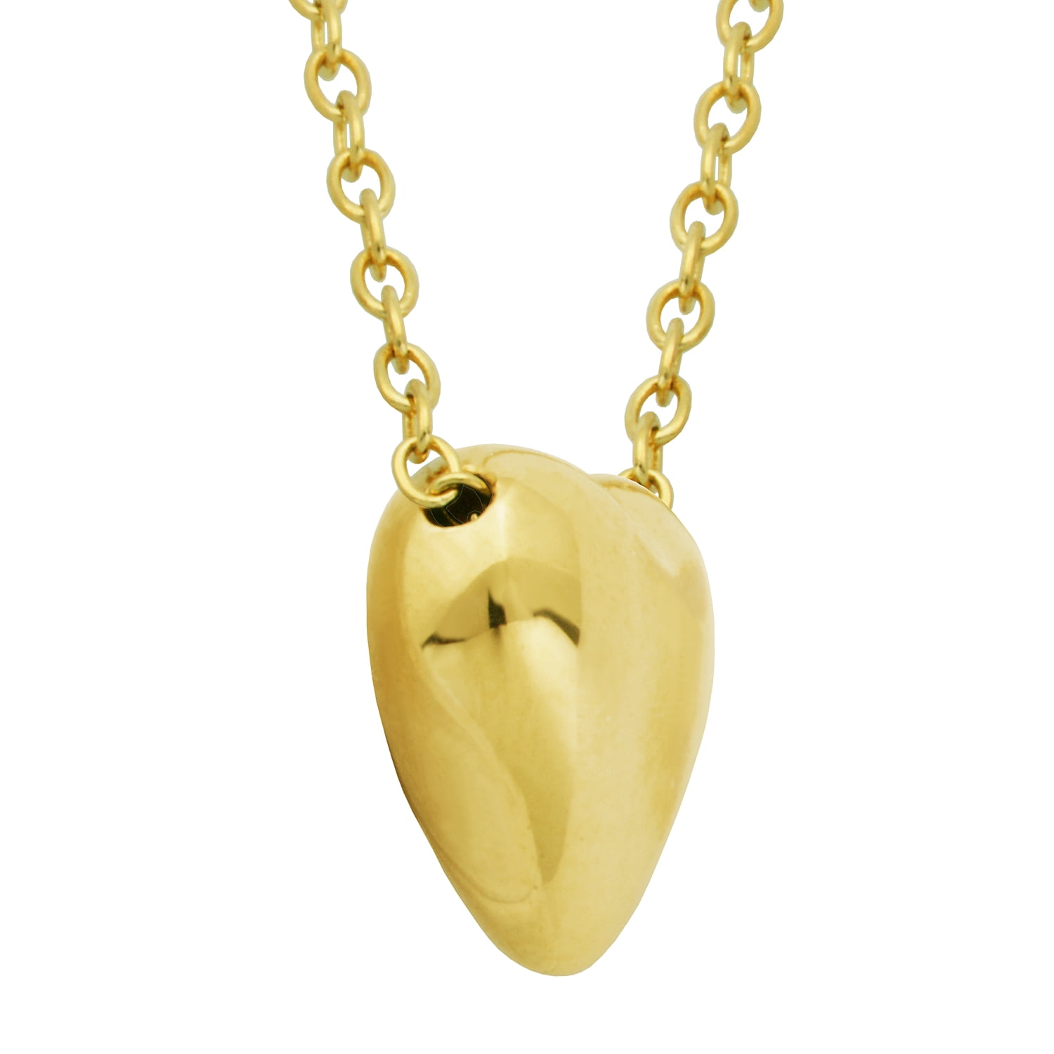 Forever Facets Puffed Heart 18" Pendant Necklace in 18k Plated Sterling Silver, Adult Female