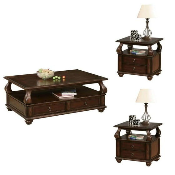 Amado 3 Piece Traditional Coffee Table And Set Of 2 End In Walnut