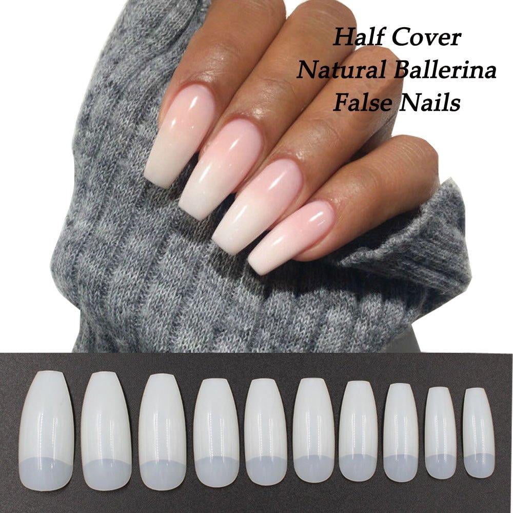 Coffin Nails 500pcs Half Cover Acrylic False Nail Tips Coffin Ballerina Nails 10 Sizes With Bag For Nail Salons And Diy Manicure Half Cover Natural Walmart Com