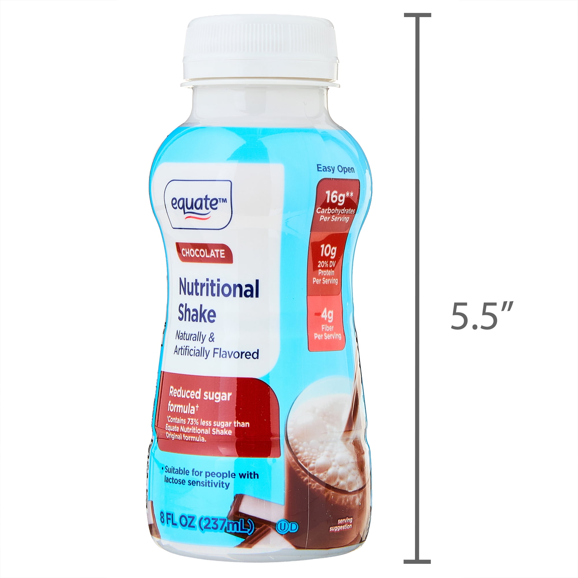 Equate Reduced Sugar Formula Nutritional Shakes, Chocolate, 8 fl oz, 16 Count