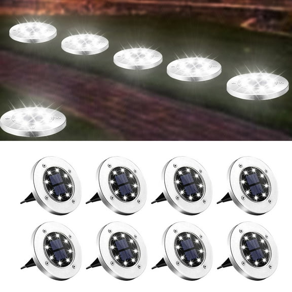 8 pack Solar Inground Lights for Outside, 8 LED Waterproof Solar Disk Lights, Landscape Lighting for Garden Pathway, Cool White