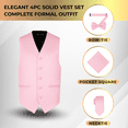 thumbnail image 5 of Oliver George 4pc Men's Solid Formal Suit Waistcoat Tuxedo Dress Vest Necktie Bowtie Handkerchief Set for Suit or Tuxedo Pink 2X-Large, 5 of 5