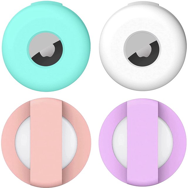 Juego de 4 fundas protectoras de silicona ZHAOCHENG para collares de perros Compatible con Air tags 2021 Blanco Azul Rosa Morado