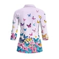 thumbnail image 3 of Uorisanigo Colorful Butterflies Womens 3/4 Sleeve Golf Shirts Size L Breathable Athletic Polo Workout Tops Fashionable Zipper Neck Relaxed Tennis Tops Relaxed Casual Outing Wear, 3 of 7