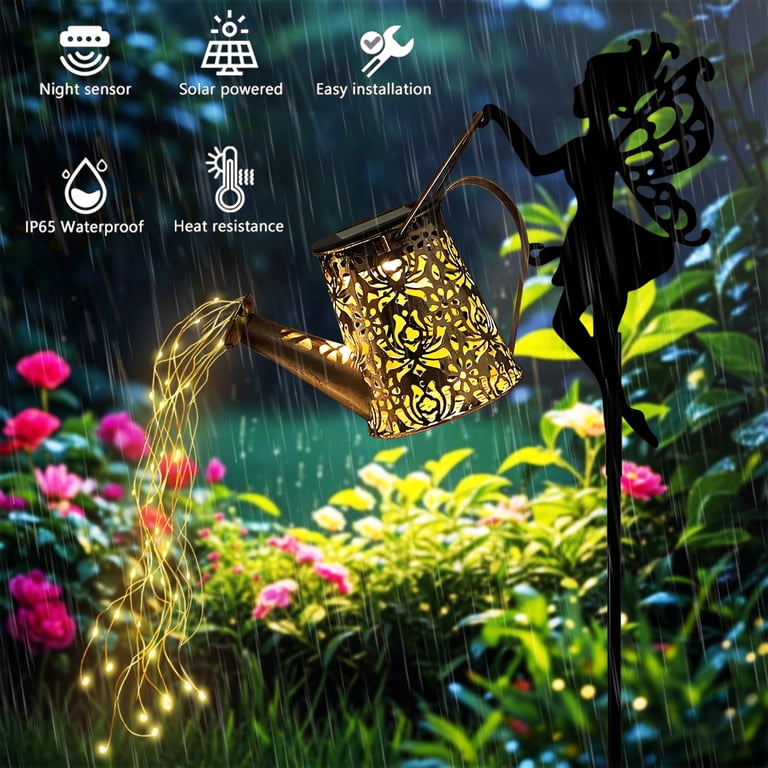 Rirool Solar Fairy Garden Watering Can Light with Hook photo 2