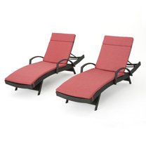 Soleil Outdoor Grey Wicker Arm Chaise Lounges with Water Resistant Cushions, Set of 2, Red