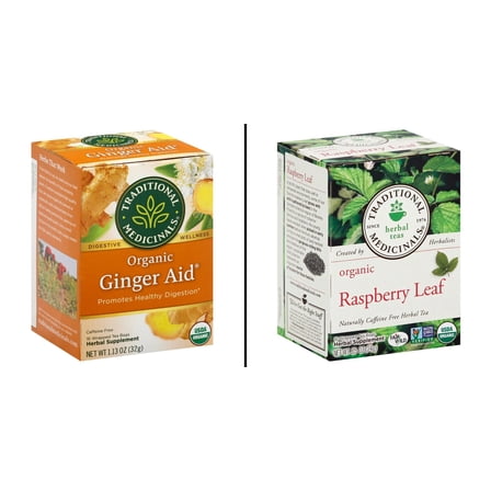 Traditional Medicinals Organic Ginger Aid 16 ct & Traditional Medicinals Organic Raspberry Leaf 16 ct