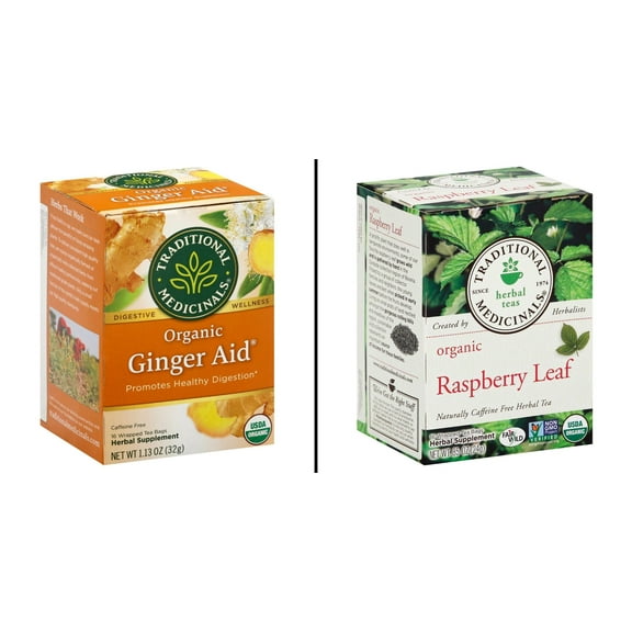 Traditional Medicinals Organic Ginger Aid 16 ct & Traditional Medicinals Organic Raspberry Leaf 16 ct