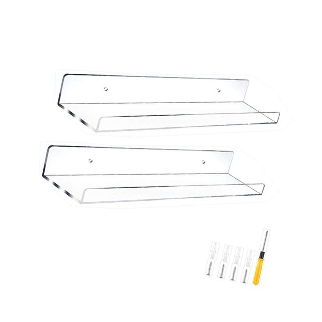 Estante organizador de baño, estante de pared acrílico montado, estante de cocina, ahorradores de espacio, estante flotante, estante de almacenamiento Claro 2 piezas