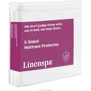 LINENSPA Five Guards Top and Sides of Mattress from Liquids, Dust Mites, and Allergens-Fitted Style-Waterproof Cover Protector, Full, White Smooth 5-sided
