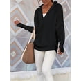 thumbnail image 6 of Women'S Long Sleeve Quarter Zip Pullover Sweater Casual Loose V Neck Collared Ribbed Knit Tops Black L, 6 of 8