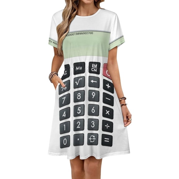 Calculator Dress Summer Street Style Dresses Female Short Sleeve Printed Sundress
