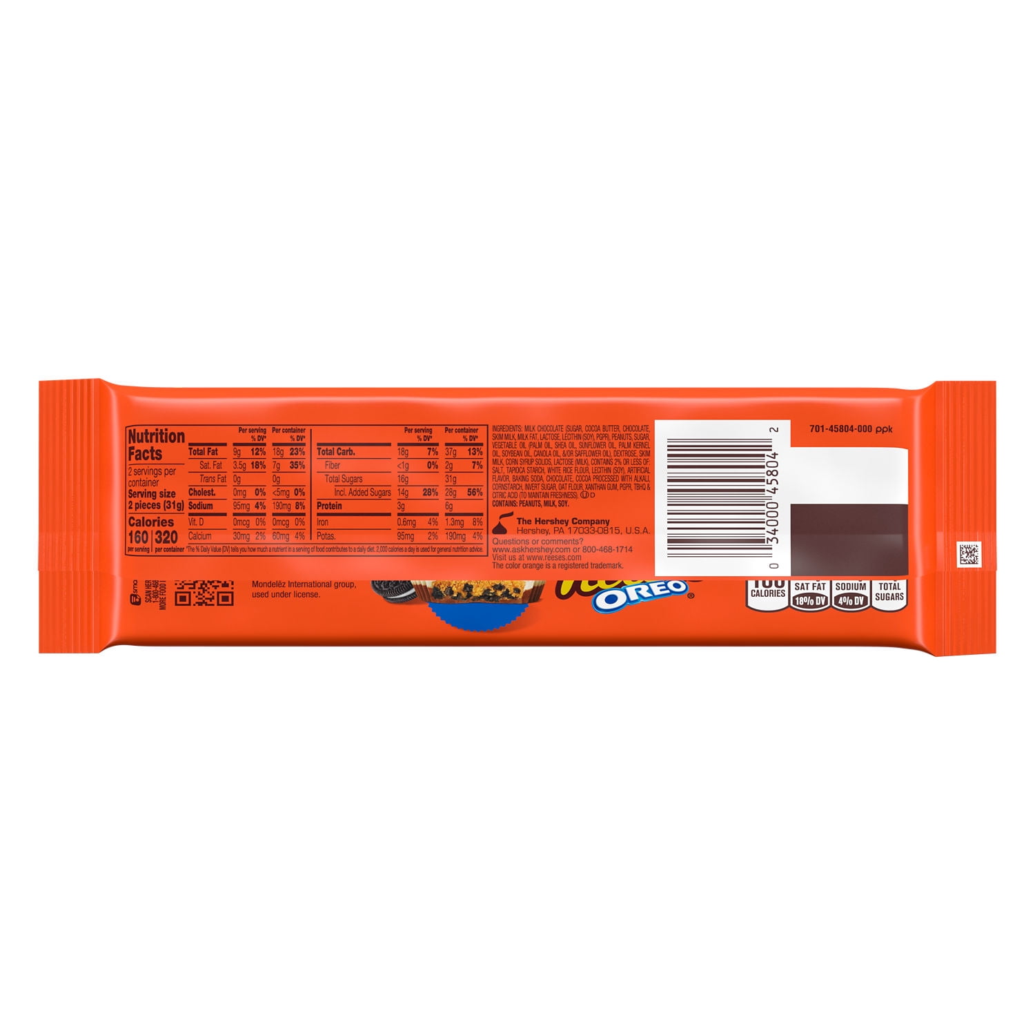 Reese's Oreo Milk Chocolate and White Creme Snack Size Peanut Butter Cups, Candy Packs, .55 oz (4 Count)
