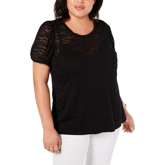 INC Womens Black Short Sleeve Jewel Neck T-Shirt Top Plus Size, Black, 0X