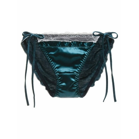 

YiZYiF Womens Shiny Satin Briefs Lace Trim Lace-up Panties Underwear