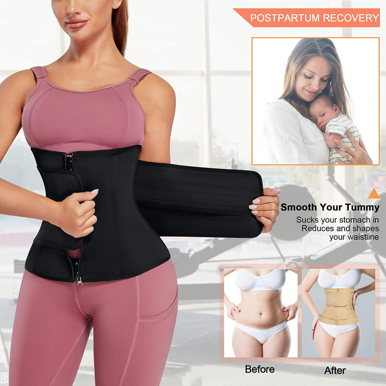 Gotoly Women Waist Trainer Corset Cincher Belt Tummy Control Postpartum Body  Shaper Sport Workout Girdle Slim Belly Band(Black Large) 
