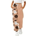 thumbnail image 2 of XQYLOS Girls Halloween Sweatpants - Pumpkin Ghos𝗍 Print 𝖣rawstring Baggy High Waisted Elastic Long Bottom for Kids 3-14Y, 2 of 5