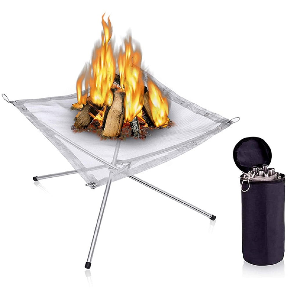 Portable Fire Pit Outdoor for Camping, 16.5 Inch Collapsing Steel Mesh  Fireplace, Foldable Camping Fire Pit for Camping Backyard Beach and Wood 