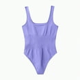thumbnail image 4 of Hessimy Women One Piece Swimsuit Solid Ribbed Monokini Swimwear Scoop Neck Low Back Bathing Suit(Purple,M), 4 of 4