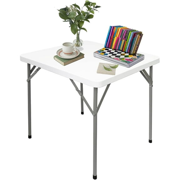 34" Square Folding Card Table, Portable Plastic Square Folding Table, Heavy Duty Dining Table for Dinner Camping,Picnic, Office, Party