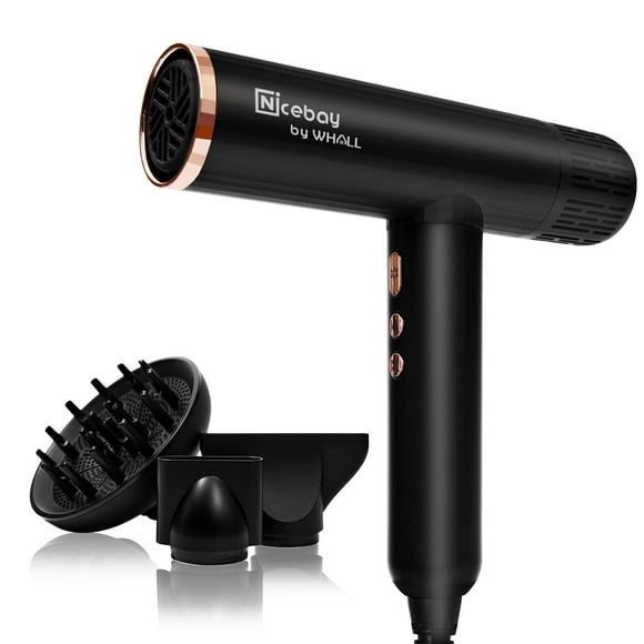 Nicebay Sèche-Cheveux Ionique, Sèche-Cheveux Professionnel avec 3 Accessoires, Moteur Sans Balais 110000RPM Haute Vitesse pour Séchage Rapide, Léger, Faible Bruit, Sèche-Cheveux 1600W avec Diffuseur