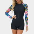 thumbnail image 4 of nerohusy Women's One Piece Long Sleeve Swimsuit Rash Guard Boyleg Full Zip Sun Protection Athletic Beach Surfing Suits,Multicolor,XL, 4 of 8
