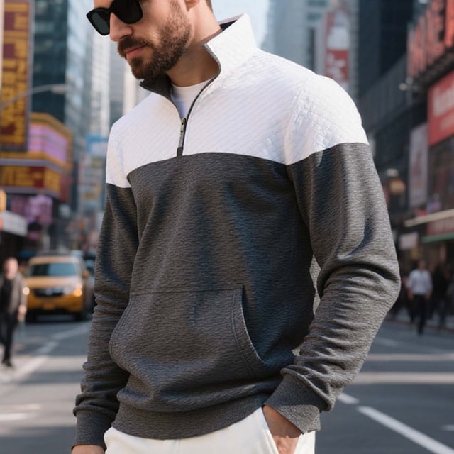 pstuiky camisa de manga larga para hombre, Sudadera con capucha informal de manga larga con cuello alto y bolsillo y media cremallera para hombre camisetas de hombre xxl
