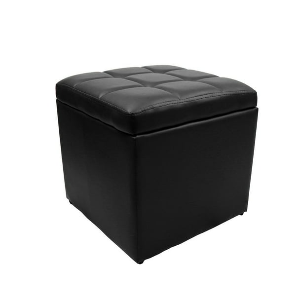 16 Square Unfold Leather Hinged, Square Leather Ottoman With Storage