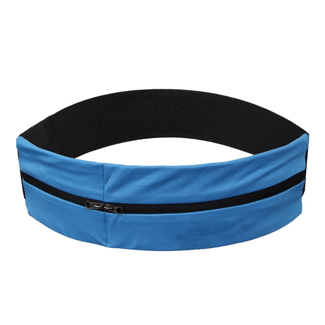Hukapapa Riñonera deportiva de seda con leche, riñonera elástica con doble cremallera, riñonera impermeable para correr y yoga, color azul