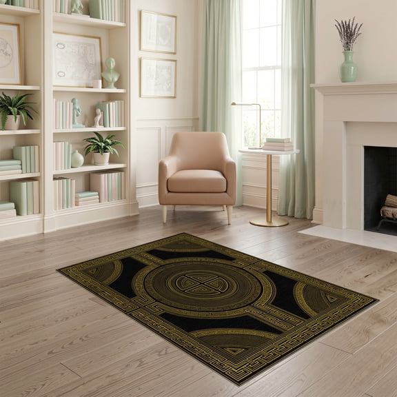 ODIKA Key Fret Bordered Symmetry Meander Border Scroll Greek Geometric Refined for Playroom, Bedroom, Reading Nook, Pet Friendly & Kids Safe Play