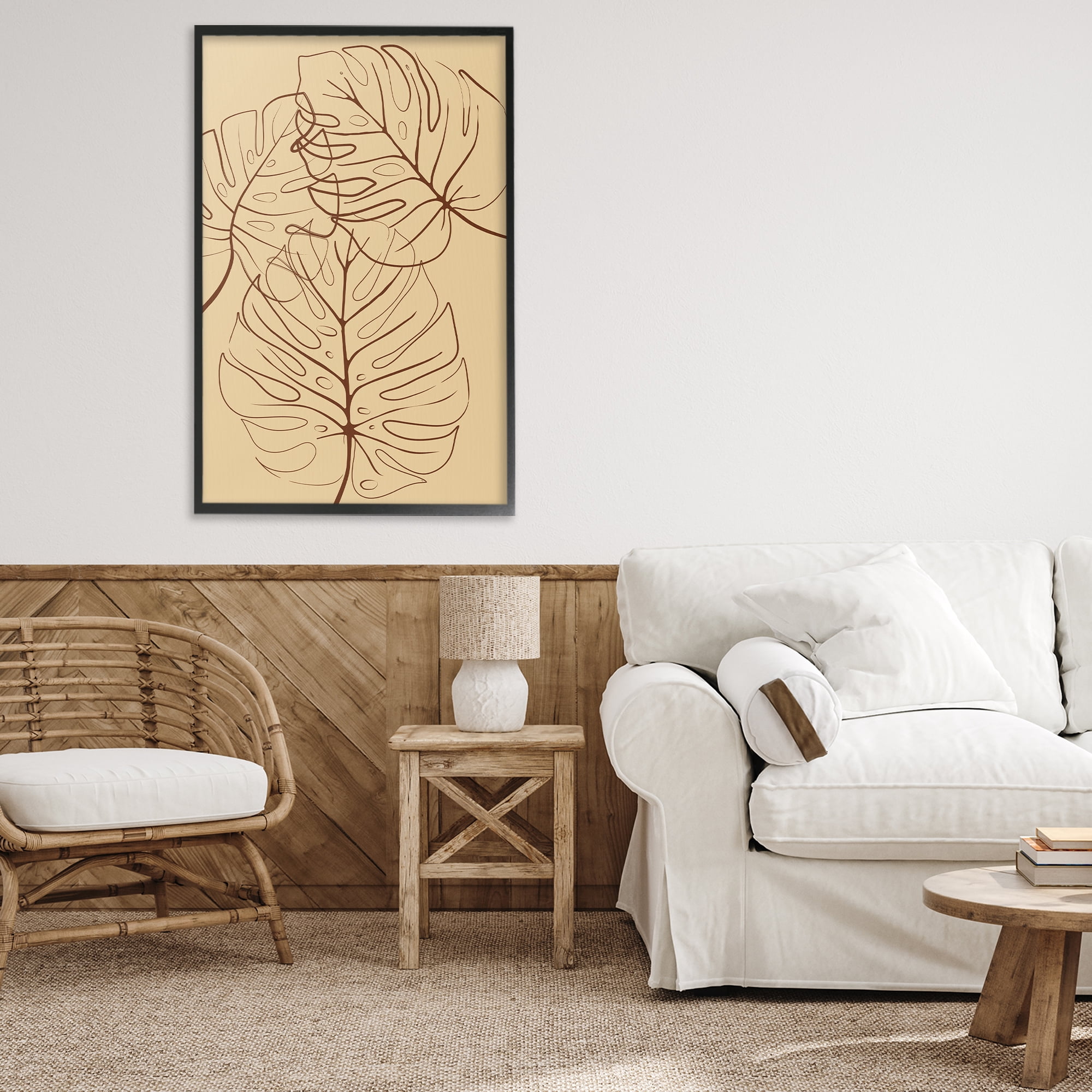 Stupell Industries Autumn Monstera Leaf Contour Black Framed Giclee Art, design by Martina Pavlova