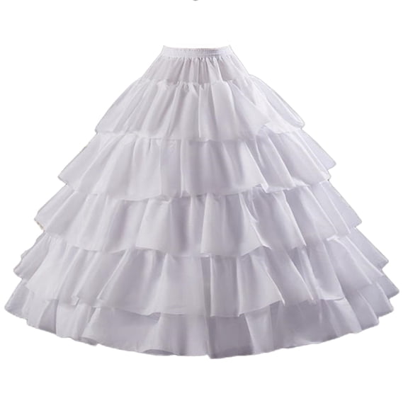 Women's Crinoline Petticoat 4 Hoop Skirt 5 Ruffles Layers Ball Gown Half Slips Underskirt for Wedding Bridal Dress White