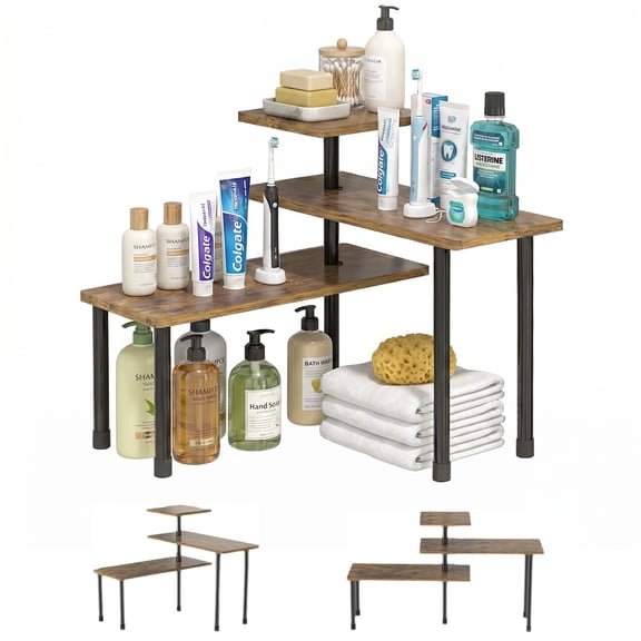 Eurhowing 3-Tier Corner Shelf, Kitchen Countertop Organizer, Space Saving Bathroom Storage Display Rack, Natural