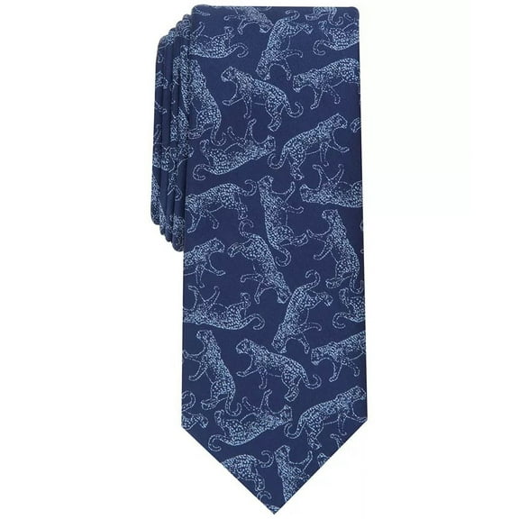 Bar III Men's Leopard Solid Slim Tie Necktie, Navy