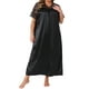 thumbnail image 1 of Camisón de satén con encaje y cuello en V para mujer de tallas grandes Agnes Orinda, con mangas cortas, vestido de descanso maxi, 1X negro, 1 of 6