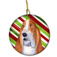 thumbnail image 1 of Basset Hound Candy Cane Holiday Christmas Ceramic Ornament, 1 of 1