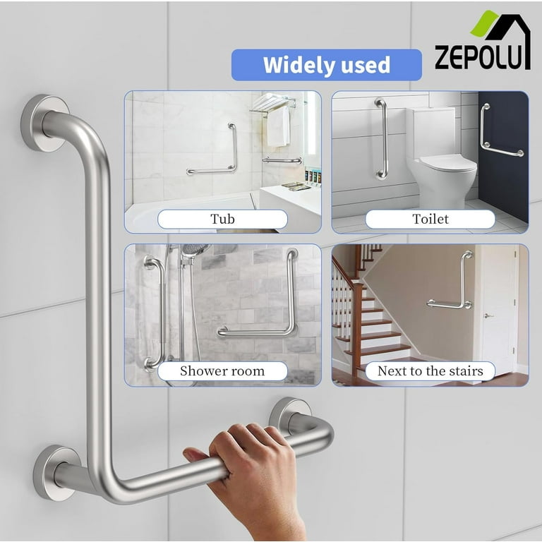 Brushed Nickel Angled Grab Bar 16 Inch, Zepolu Stainless Steel L