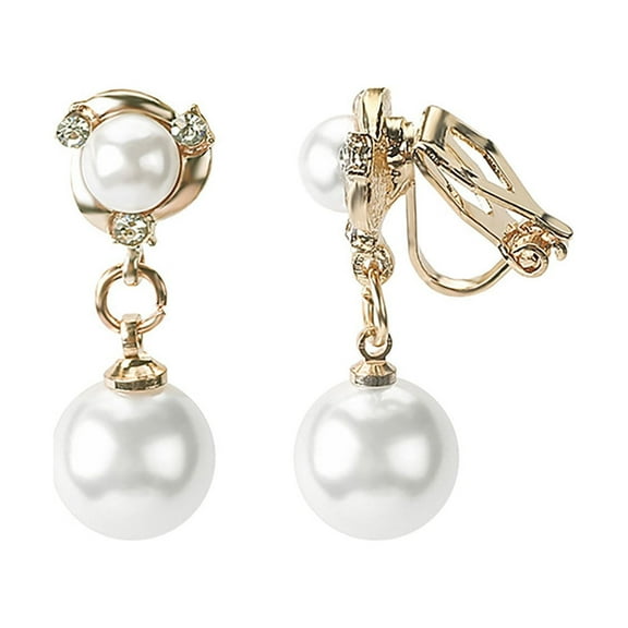 BYHONG Silver Dangle Zirconia Earrings and Ear Clips for Women Cultured Pearl Earrings and Ear Clips