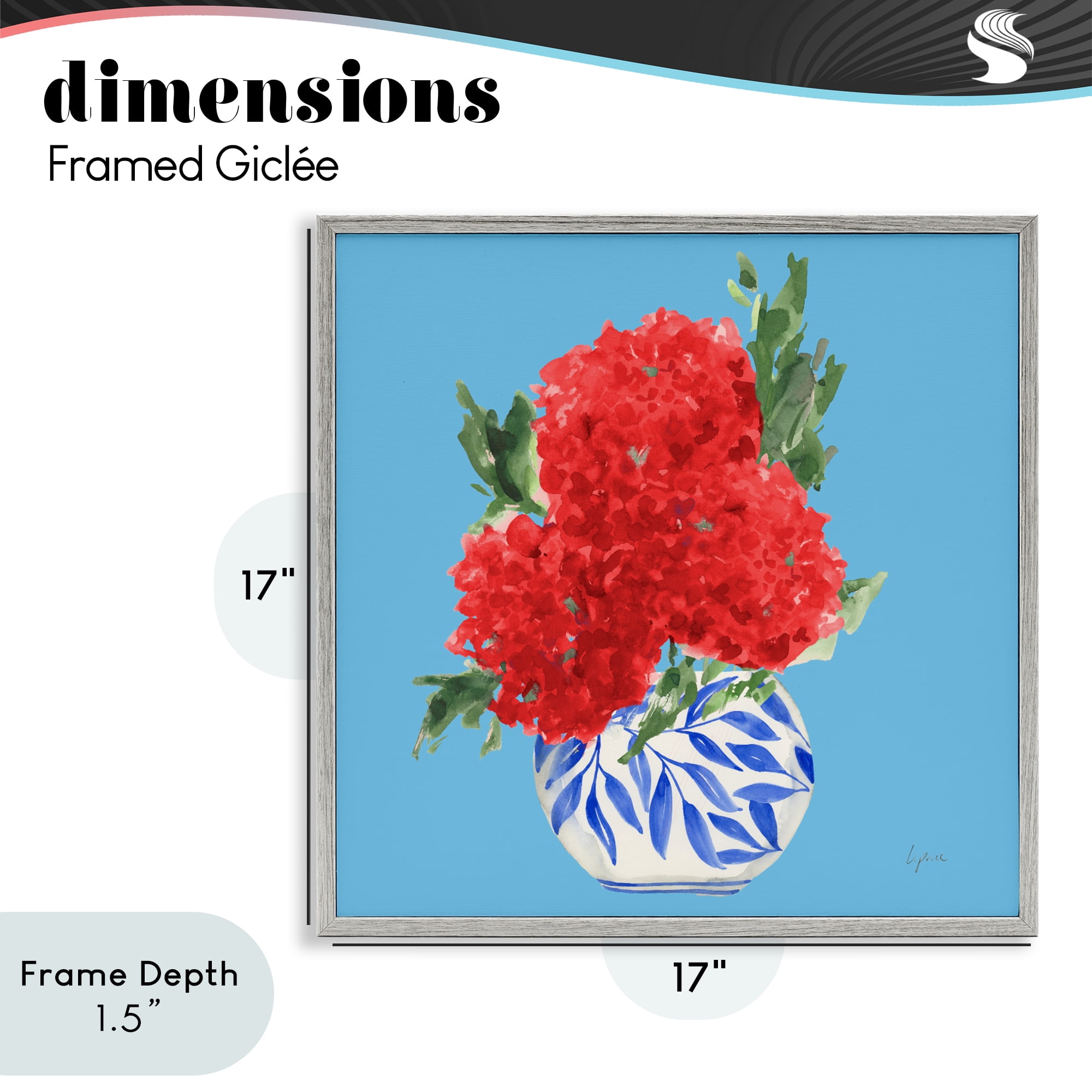 Stupell Industries Red Hydrangeas Blue Vase Gray Framed Giclee Art, design by Lucille Price