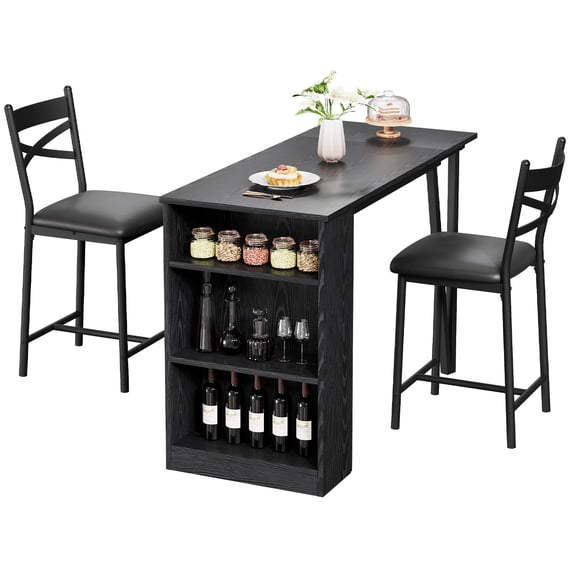 Small Bar Table and Chairs,Kitchen Breakfast Nook with 2 Stools/Dining Set for 2, Storage Shelves, Space-Saving Bar Table and Chairs,Small Dining Table Set