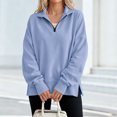 thumbnail image 2 of Quarter Zip Pullover Women Long Sleeve V Neck Tops Fashion Loose Sweatshirt, 2 of 6