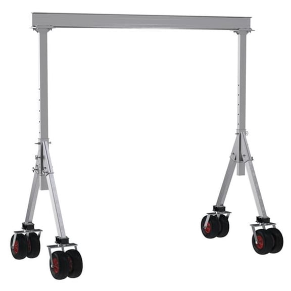 Vestil AHA-4-10-12-PNU 4000 lbs 10 x 12 ft. Aluminum Adjustable Height Gantry Crane with Pneumatic Rubber Casters - Silver