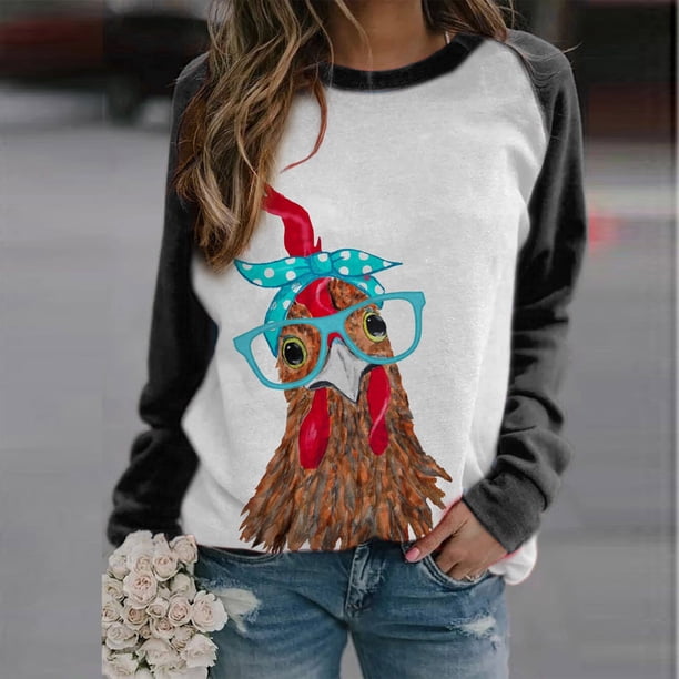 ICHUANYI Clearance Women's Fashion Printed Loose T-shirt Long Sleeves Blouse Round Neck Casual Tops Sweatshirt Hoodies(Black, L) ICHUANYI WER2023081002607