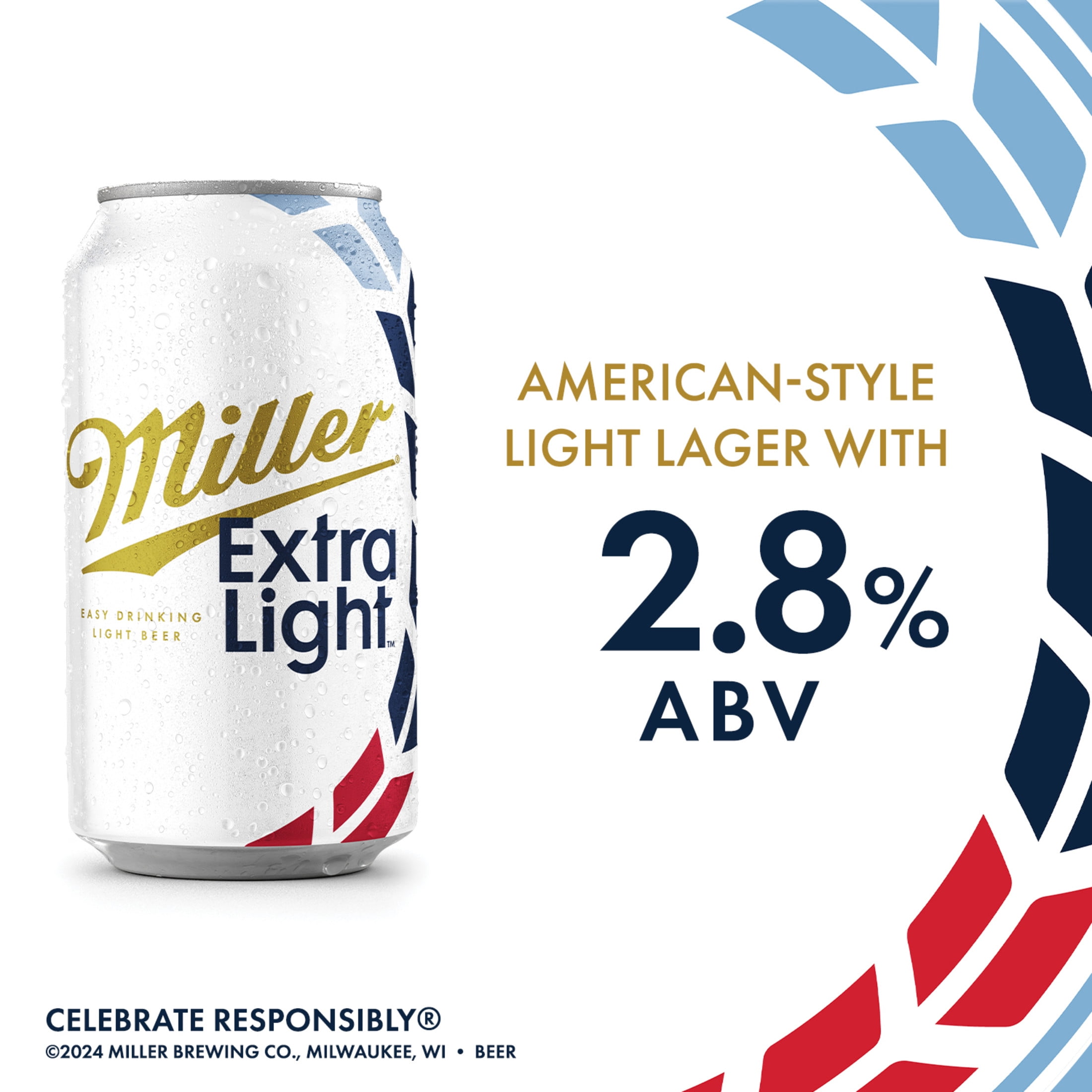 Miller Extra Light American Beer, 24 Pack, 12 fl oz Aluminum Cans, 2.8% ABV