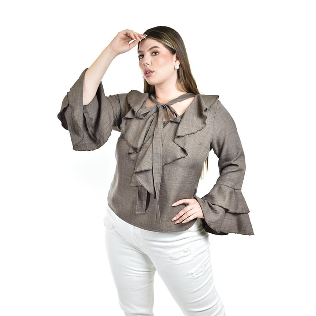 Blusa con volantes Roman Fashion /Tallas Extras, 1907 (Cafe) cafe 38