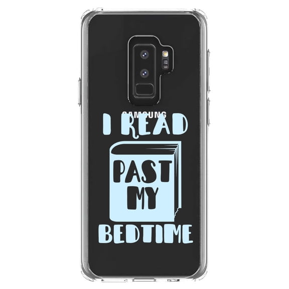DistinctInk Clear Shockproof Hybrid Case for Samsung Galaxy S9  PLUS (6.2" Screen) - TPU Bumper Acrylic Back Tempered Glass Screen Protector - I Read Past My Bedtime