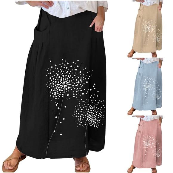 Dianli Jupe Longue Plissée Taille Haute Grande Taille Élastique Lien Bohème Ligne A Couteau Plis Évasé Intégral à Enfiler Tissu Respirant pour Villégiature Voyage Fin de Semaine et Usage Quotidien