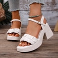 thumbnail image 2 of hoksml Women's Ruched Bow Platform Block Heel Sandals Peep Toe Ankle Strap 3.34 Inch Heel Summer Dressy Shoes, 2 of 9